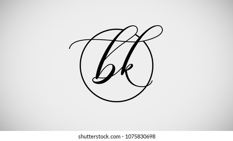 BK Curvy Calligraphic Signature Letter Logo Design Template Vector