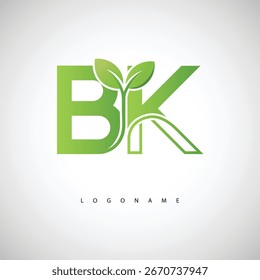 BK Green Leaf Logo - Minimal Eco Monogram for Organic Branding and Sustainable Identity Design