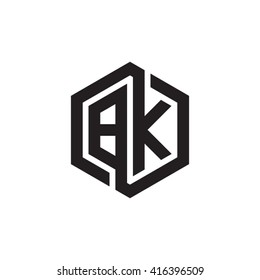 BK initial letters loop linked hexagon monogram logo