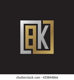 BK initial letters looping linked square elegant logo golden silver black background