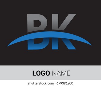 BK initial logo company name colored grey and blue swoosh design