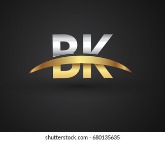 BK initial logo company name colored gold and silver swoosh design. vector logo for business and company identity.
