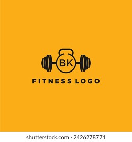 BK initial monogram for fitnes or gym logo with creative barbell design