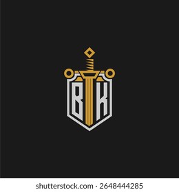 Monograma inicial BK para imagem em estilo escudo e espada