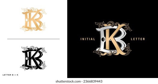 BK or KB Initial Letters K and B in the vintages style with gold and silver color suitable a company or business isolated colors backgrounds for advertisements material, collages prints, ads campaigns