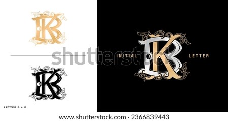 BK or KB Initial Letters K and B in the vintages style with gold and silver color suitable a company or business isolated colors backgrounds for advertisements material, collages prints, ads campaigns