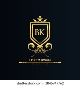 BK Letter Initial with Royal Template.elegant with crown logo vector, Creative Lettering Logo Vector Illustration.