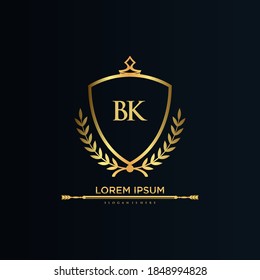 BK Letter Initial with Royal Template.elegant with crown logo vector, Creative Lettering Logo Vector Illustration.