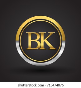 BK Letter logo in a circle, gold and silver colored. Vector design template elements for your business or company identity.