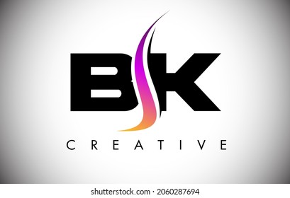 BK Letter Logo Design mit Creative Shoosh und Moderne Look Vektorgrafik. BK Letter Icon Logo mit geschwungener Form in der Mitte