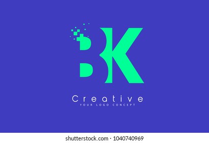Diseño de logotipo BK con concepto de espacio negativo en vectores de colores azul y verde