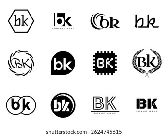 BK logo company template. Letter b and k logotype. Set different classic serif lettering and modern bold text with design elements. Initial font typography. Collection trendy business identity.