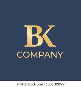 Plantilla de diseño de logotipo BK. Vector de oro de letra