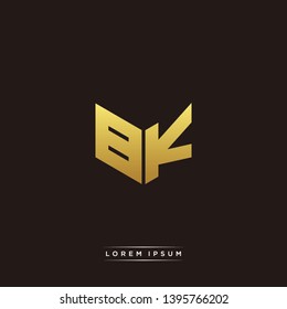 BK Logo Letter Initial Logo Designs Templete with Gold and Black Background