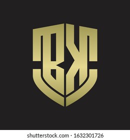 BK Logo monogram with emblem shield shape design isolated gold colors on black background