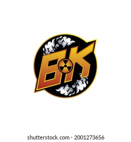 Logotipo BK Monograma Gaming con forma de gas plantilla diseño vector icono moderno