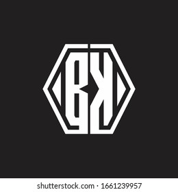 Monograma BK con plantilla de diseño redondeado de línea hexagonal