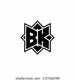 BK monogram logo with square rotate style outline design template