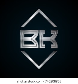 BK Monogram, Metal Logo, Silver Logo