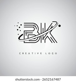 BK Orbit Monogram Logo – Futuristic Minimal Letter mark with Circular Line Art, Tech-Inspired Dots and Space Motion Concept for Modern Branding Identity