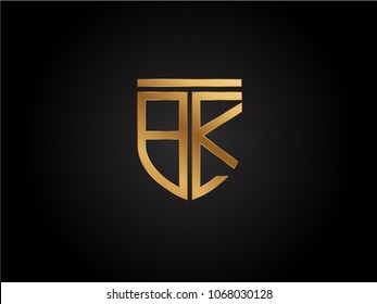 BK shield shape Letter Design in gold color