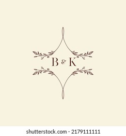 Cartas iniciales del logo de la boda BK en un diseño profesional de alta calidad que se imprimirá en cualquier medio impreso