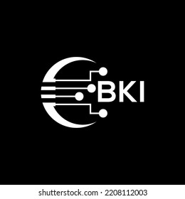 BKI Letter logo black background .BKI technology logo design vector image in illustrator .BKI letter logo design for entrepreneur and business.
