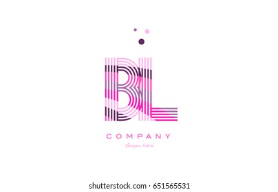 bl b l alphabet letter logo pink purple line font creative text dots company vector icon design template