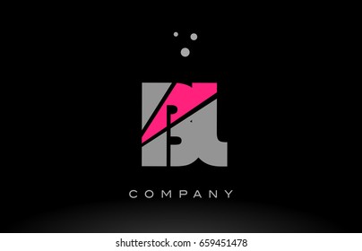 bl b l alphabet letter logo pink grey black creative company vector icon design template