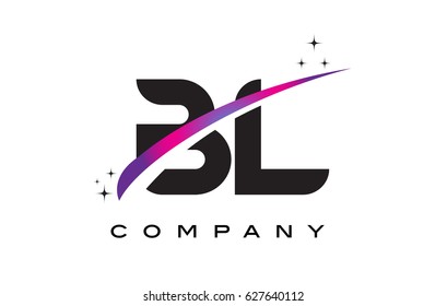 BL B L Black Letter Logo Design with Purple Magenta Swoosh and Stars.