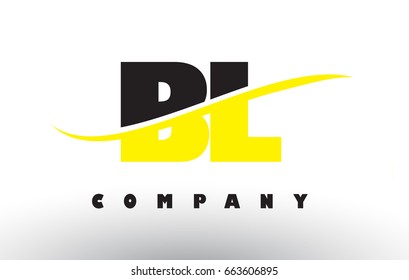BL B L  Black and Yellow Letter Logo with White Swoosh and Curved Lines.