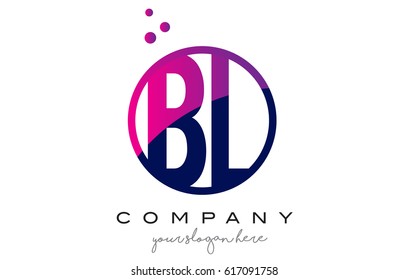 BL B L Circle Letter Logo Design with Purple Magenta Dots Bubbles Vector Illustration