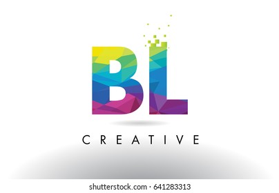 BL B L Colorful Letter Design with Creative Origami Triangles Rainbow Vector.