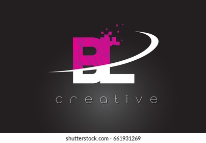 BL B L Creative Letters Design. White Pink Letter Vector Illustration.