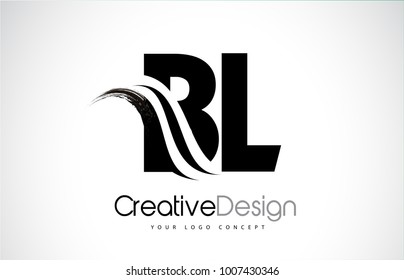 BL B L Creative Modern Black Letters Logo Design with Brush Swoosh