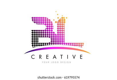 BL B L Dots Letter Logo Design with Magenta Bubble Circles and Swoosh