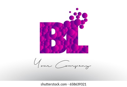 BL B L Dots Letter Logo with Purple Pink Magenta Bubbles Texture Vector.
