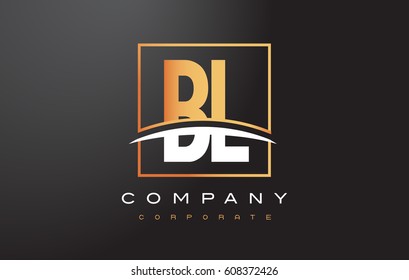 BL B L Golden Letter Logo Design with Swoosh and Rectangle Square Box Vector Design.
