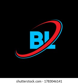 Diseño del logotipo de la letra BL B L. Letra inicial del logotipo del monograma superior del círculo vinculado a BL rojo y azul. Logotipo BL, diseño B L. bl, b l