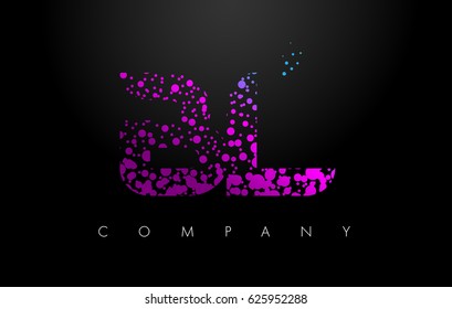 BL B L Letter Logo with Purple Blue Particles and Bubble Dots Design Vector.