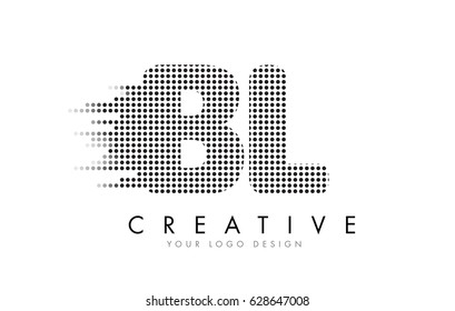 BL B L Letter Logo Design with Black Dots and Bubble Trails.