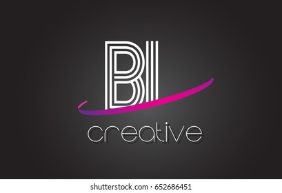 BL B L Letter Logo with Lines Design And Purple Swoosh Vector Letters Illustration.