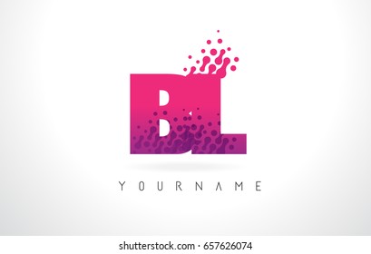 BL B L Letter Logo with Pink Letters and Purple Color Particles Dots Design.