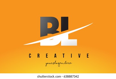 BL B L Letter Modern Logo Design with Swoosh Cutting the Middle Letters and Yellow Background.