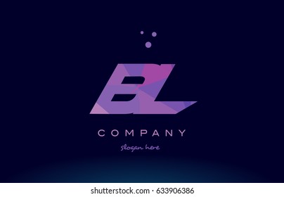 bl b l polygon polygonal letter alphabet text pink purple dots creative company logo vector icon design template