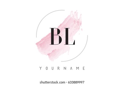 BL B L Watercolor Letter Logo Design with Circular Shape and Pastel Pink Brush.