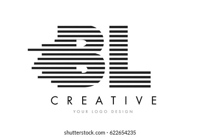 BL B L Zebra Letter Logo Design with Black and White Stripes Vector