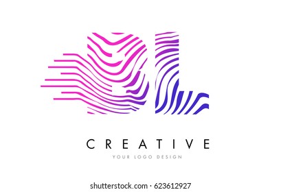 BL B L Zebra Letter Logo Design with Black and White Stripes Vector