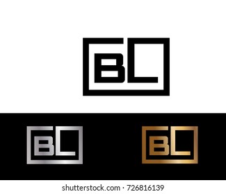 BL Box Logo. Letter Design Vector with Black Gold Silver Colors
