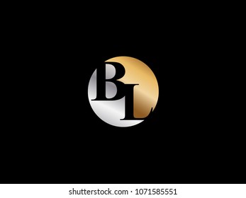 BL circle Shape Letter logo Design in silver gold color